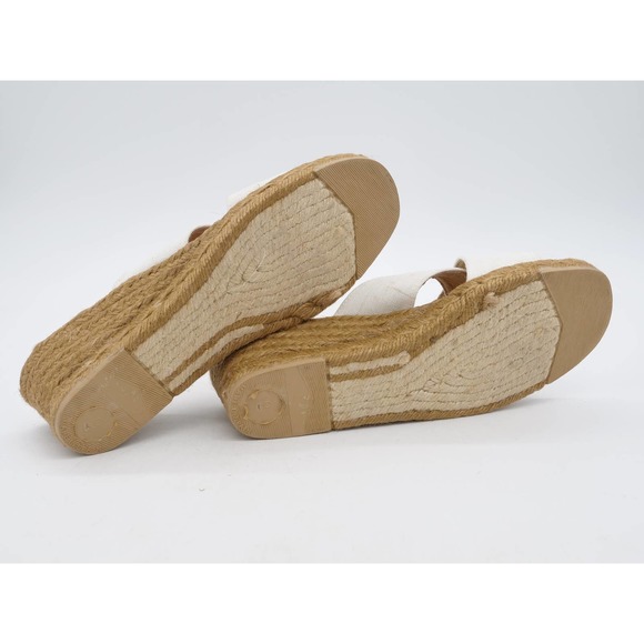 Andre Assous Sandals Womens 9 White Fabric Wedge Heel Espadrille Slides - Picture 12 of 12